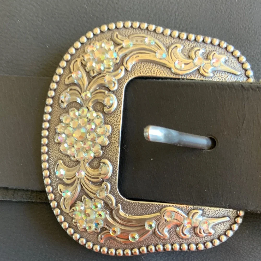 Genuine Leather Western Rhinestone Concho Belt XL Black